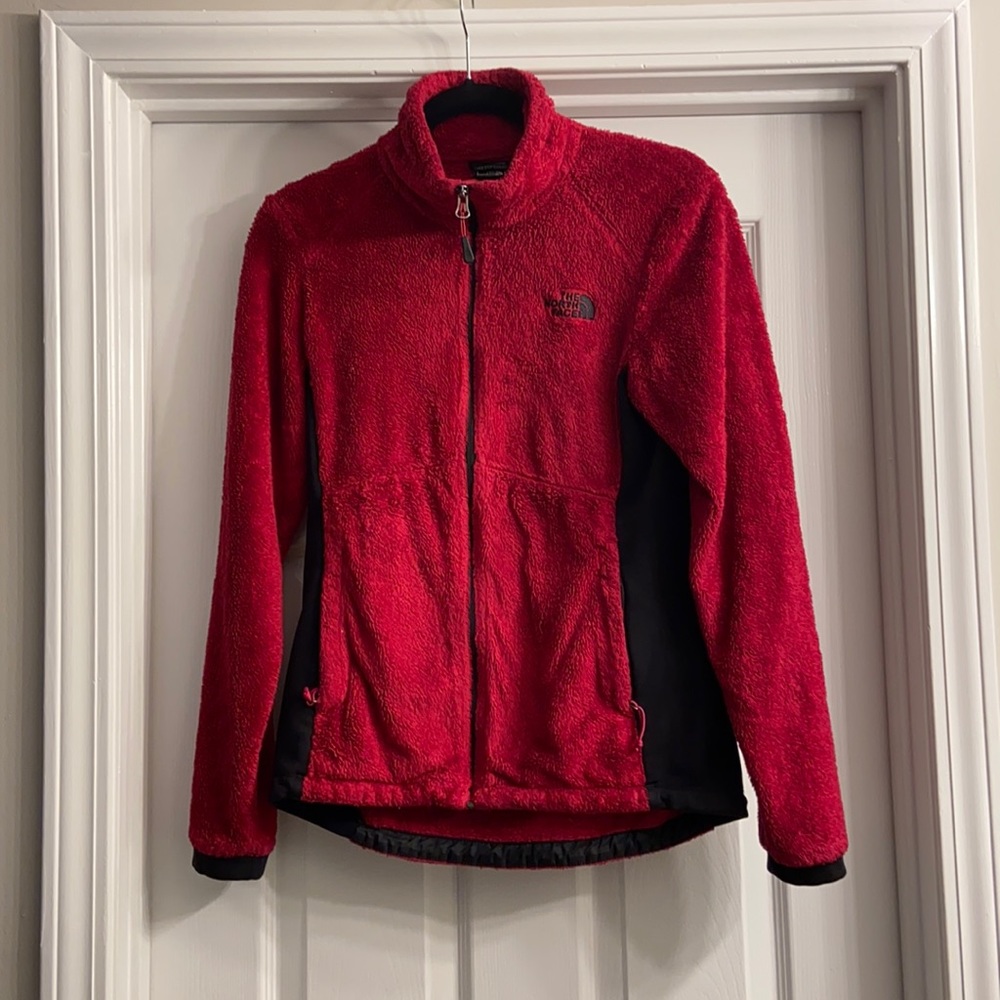 The North Face fuzzy jacket pink